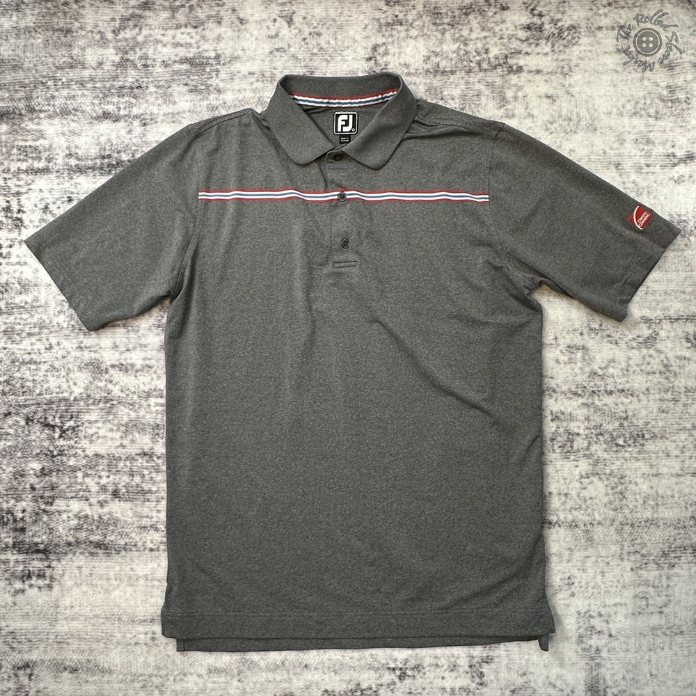 FootJoy Athletic Fit‎ Golf Polo Shirt Men's L Gray Stripe Owens Corning